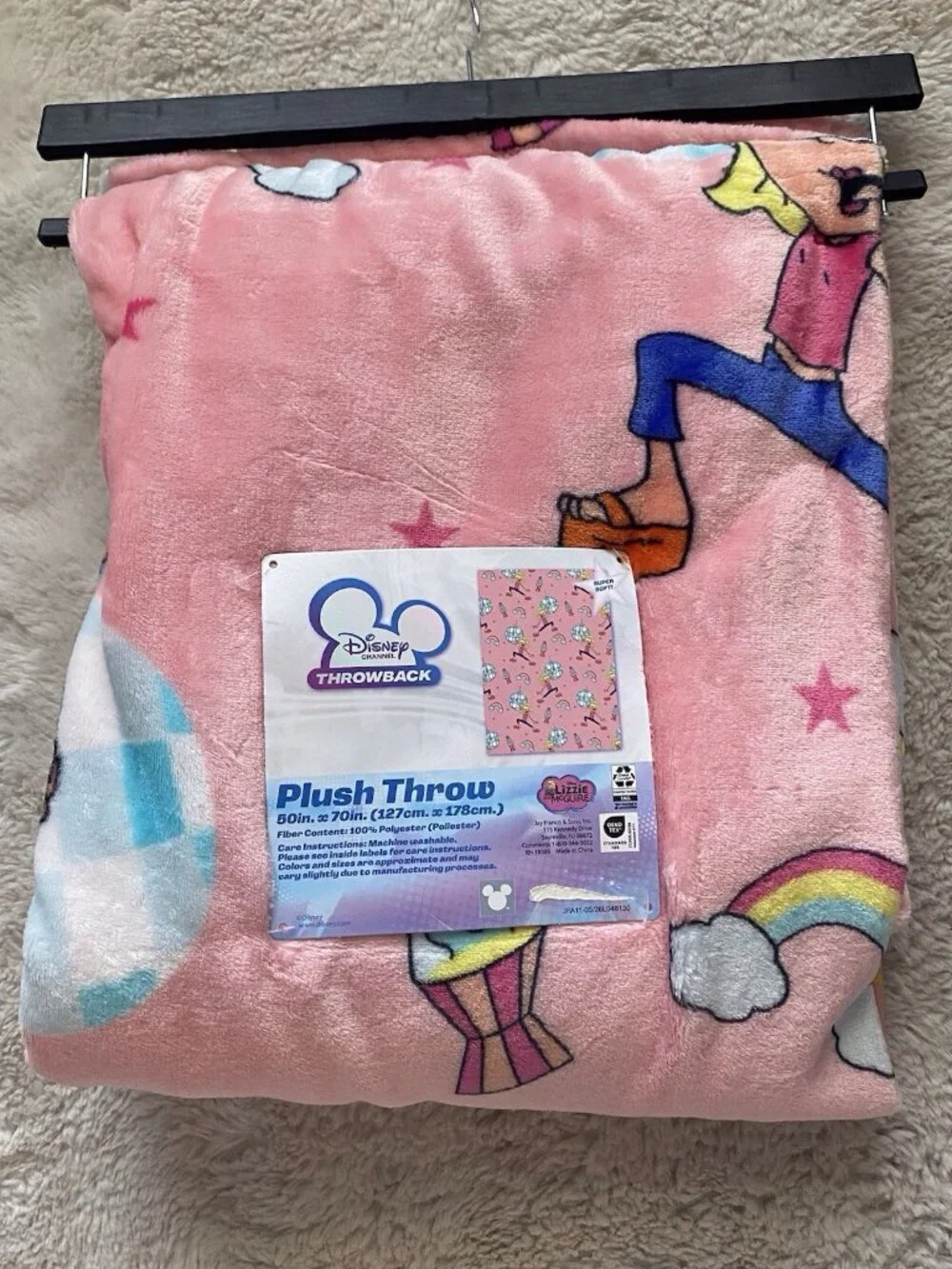 Disney Throwback Lizzie McGuire Disco Ball Pink Soft Throw Blanket 50” X 70” NEW